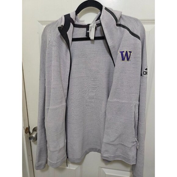 Adidas Washington Huskies Full-Zip Gray Hoodie Sweatshirt Raglan Sleeves Zipper - Picture 13 of 13